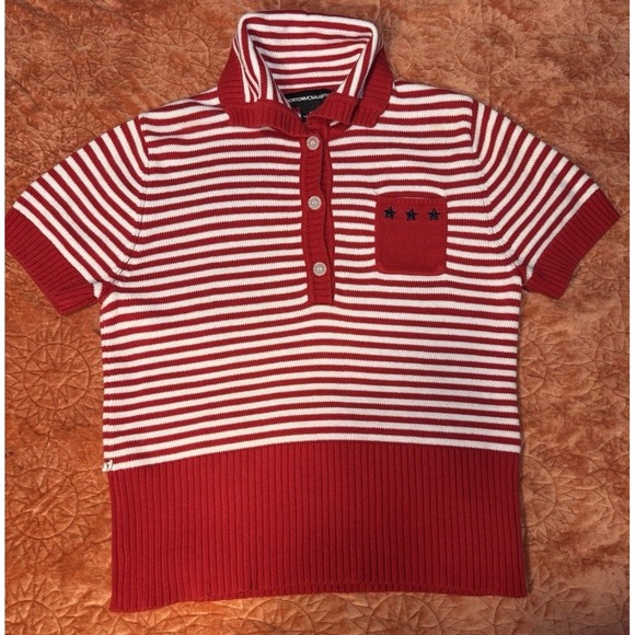 Vintage Norton McNaughton Women's Medium Short Sleeve Striped Sweater July 4th - Picture 1 of 6